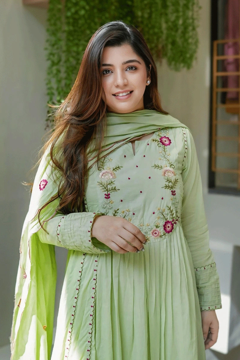Pista Green Full Sleeves Anarkali Suit