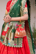 Elegant Red Half Saree with Green Dupatta for Girls