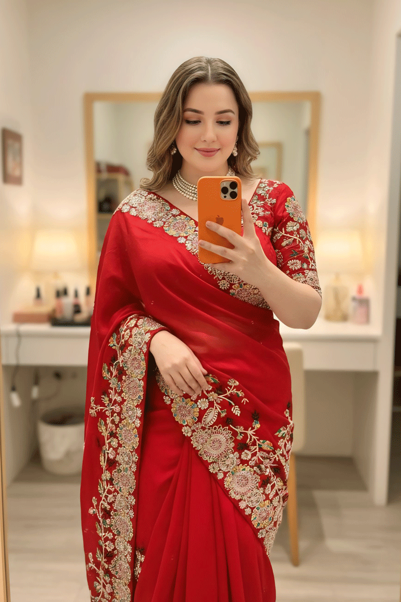 Embroidery Work Soft Rangoli Silk Saree For Reception