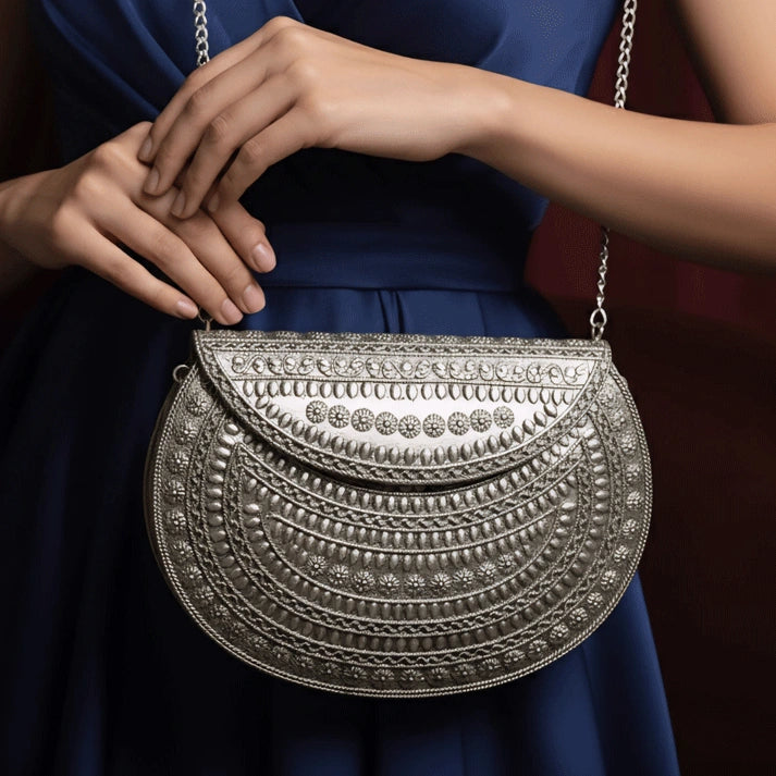 Elegant Silver-Finish Bridal Clutch