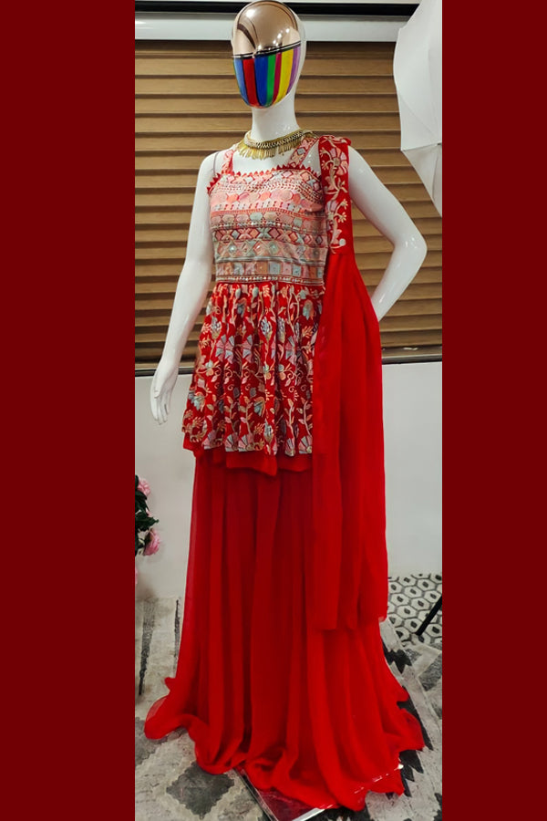 Embroidery Sharara Suit With Palazzo