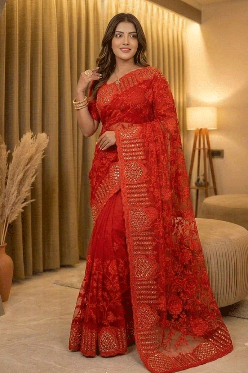 Karwa Chauth Mirror Work Saree