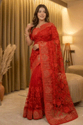 Embroidery And Mirror Work Saree