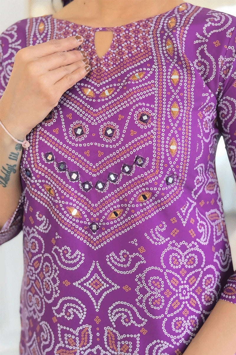 Purple Designer Bandhani Print Kurti