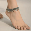 Ethnic Oxidised Silver Anklet Pair for Women