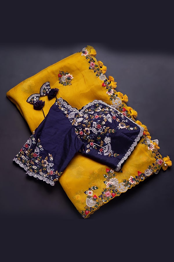 Fancy organza sarees Red Yellow Latest - Anaya Designer Studio