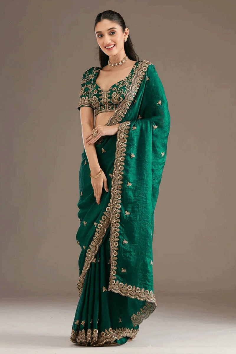 Fancy Zari Work Saree for Bridesmaid Reception Look