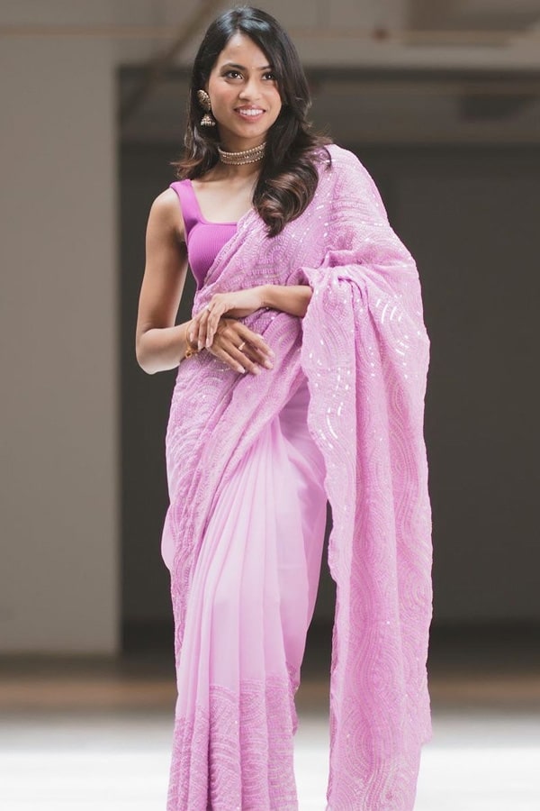 Light Purple Colour Saree For Farewell - Anaya Designer Studio