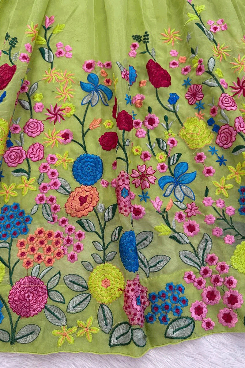 Festive Green Organza Lehenga for Haldi Occasion