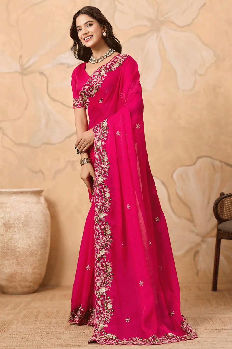 Embroidery Work Saree For Reception Party