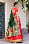 Festive Red & Green Half Saree for Girls