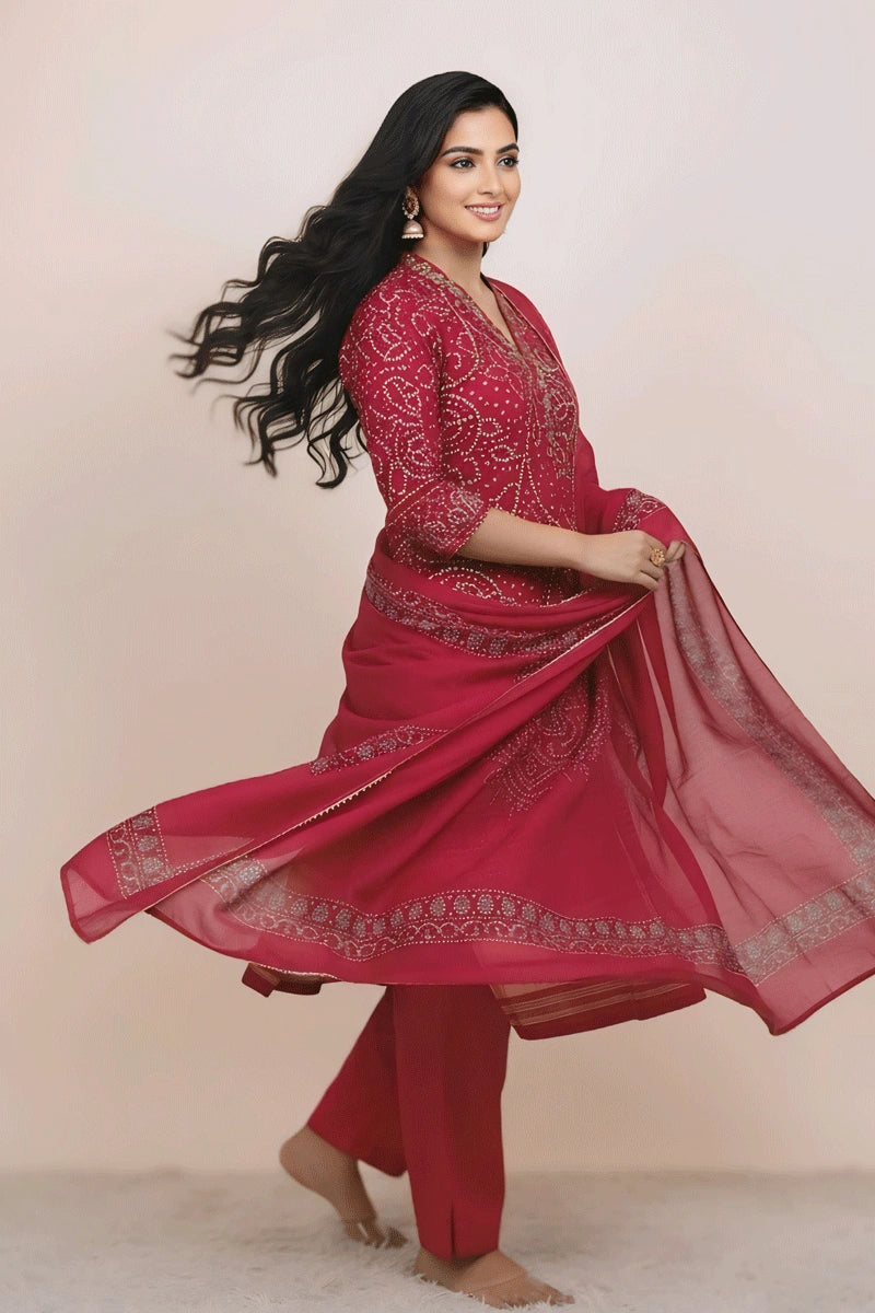 Red Bandhani Suit