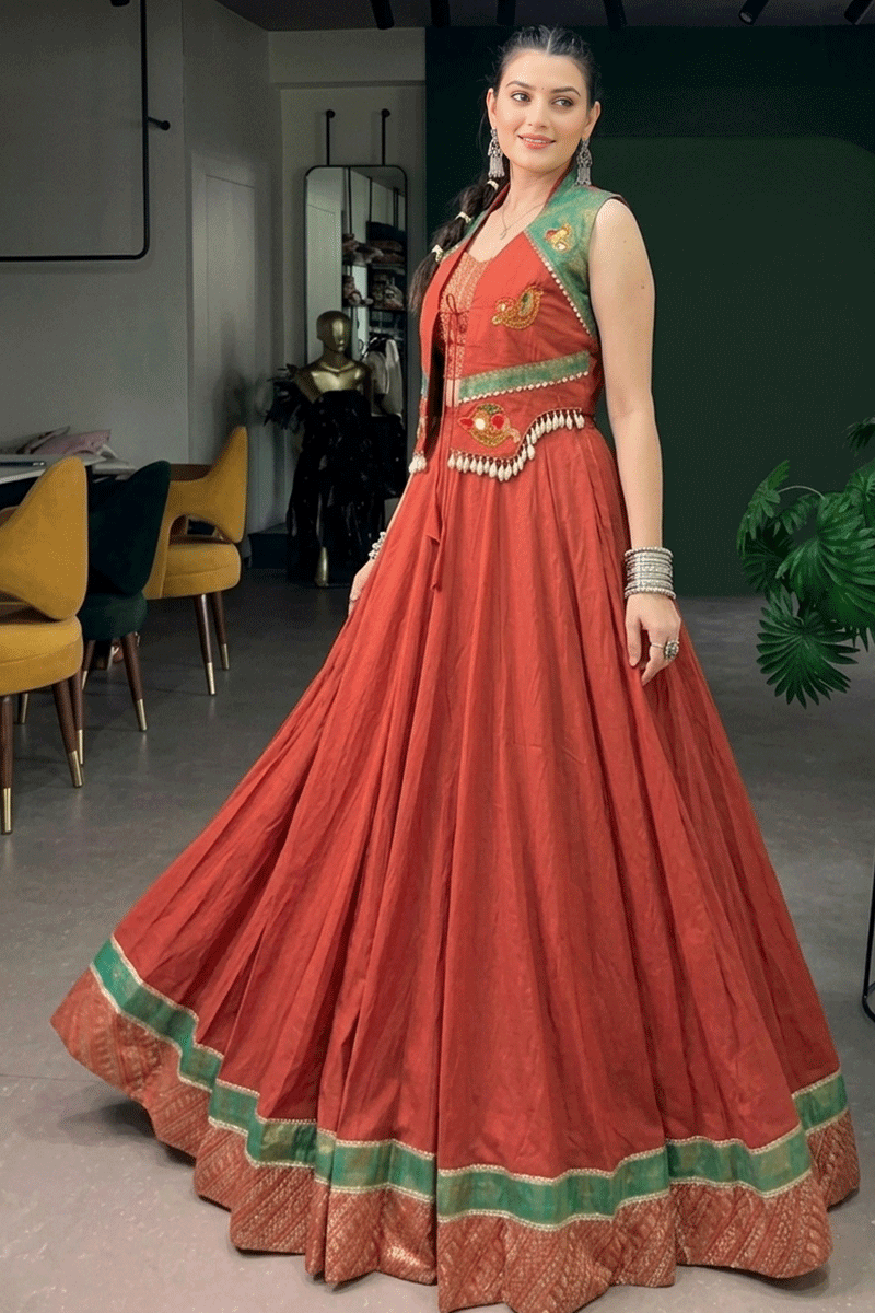 Festive Rust Lehenga Choli For Women