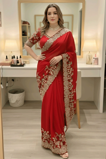 Embroidery Work Soft Rangoli Silk Saree For Reception