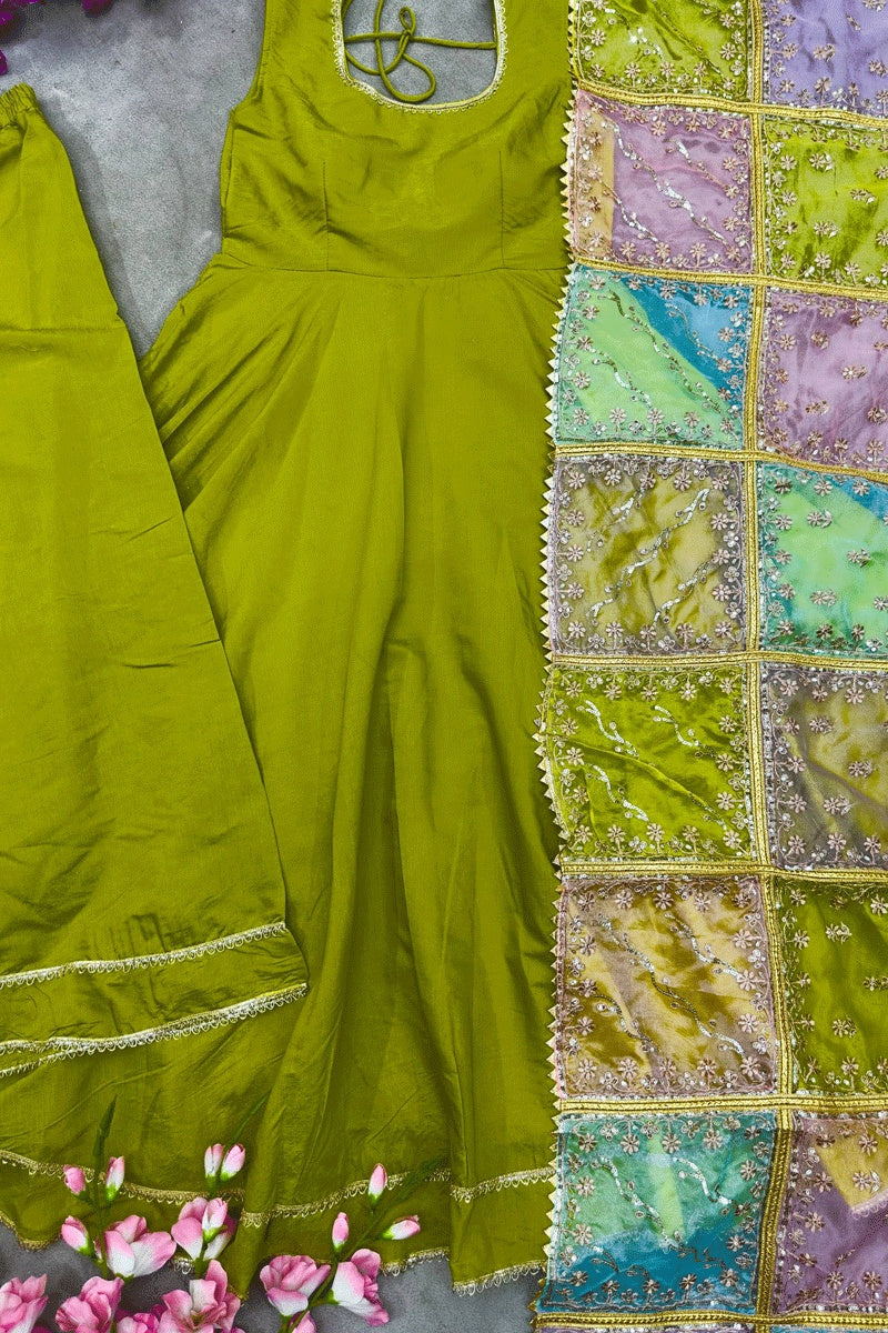 Mehendi Function Special Plazzo Suit With Sequence Dupatta - Anaya Designer Studio Mehedi / XL Mehendi Function Special Plazzo Suit With Sequence Dupatta - Anaya Designer Studio Mehedi / XL