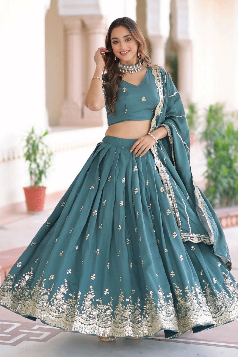Wedding Special Firozi Sequins Work Lehenga Choli