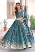 Firozi Color Sequins Embroidery Lehenga Choli for Wedding