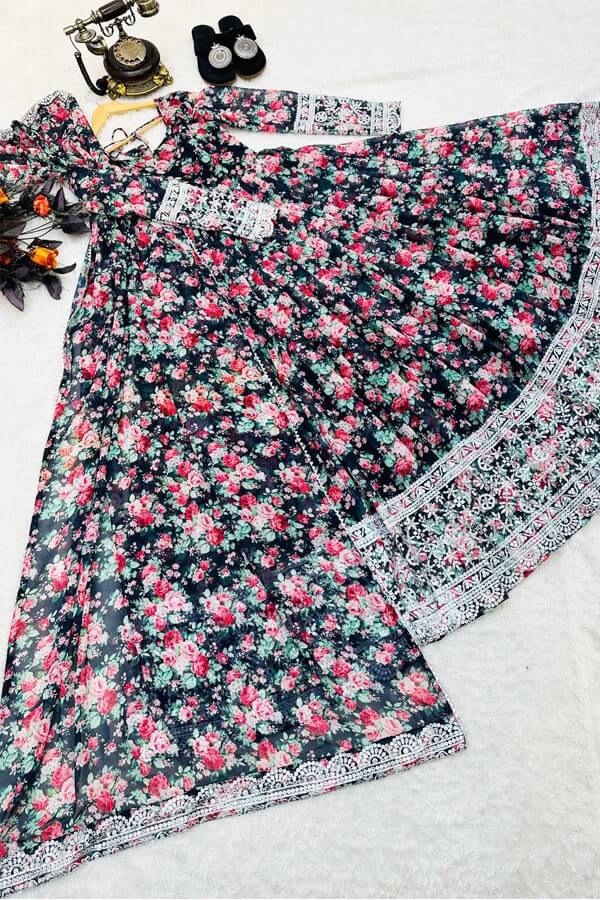 Floral Printed Georgette Gown Design