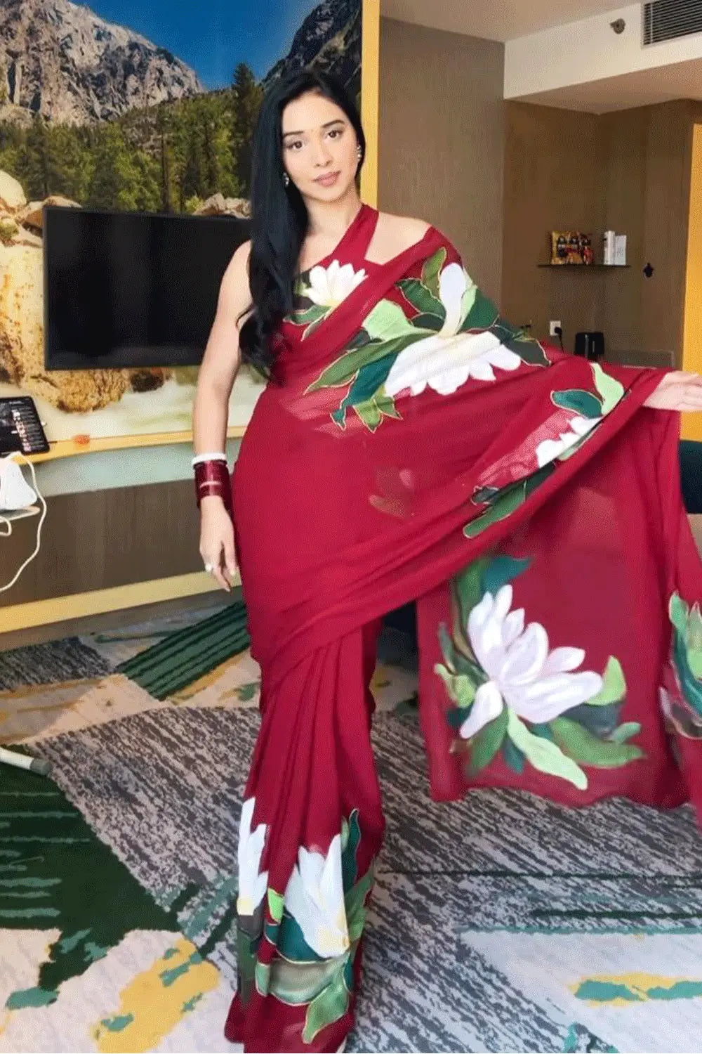 Floral Print Ready To Wear Saree For Farewell