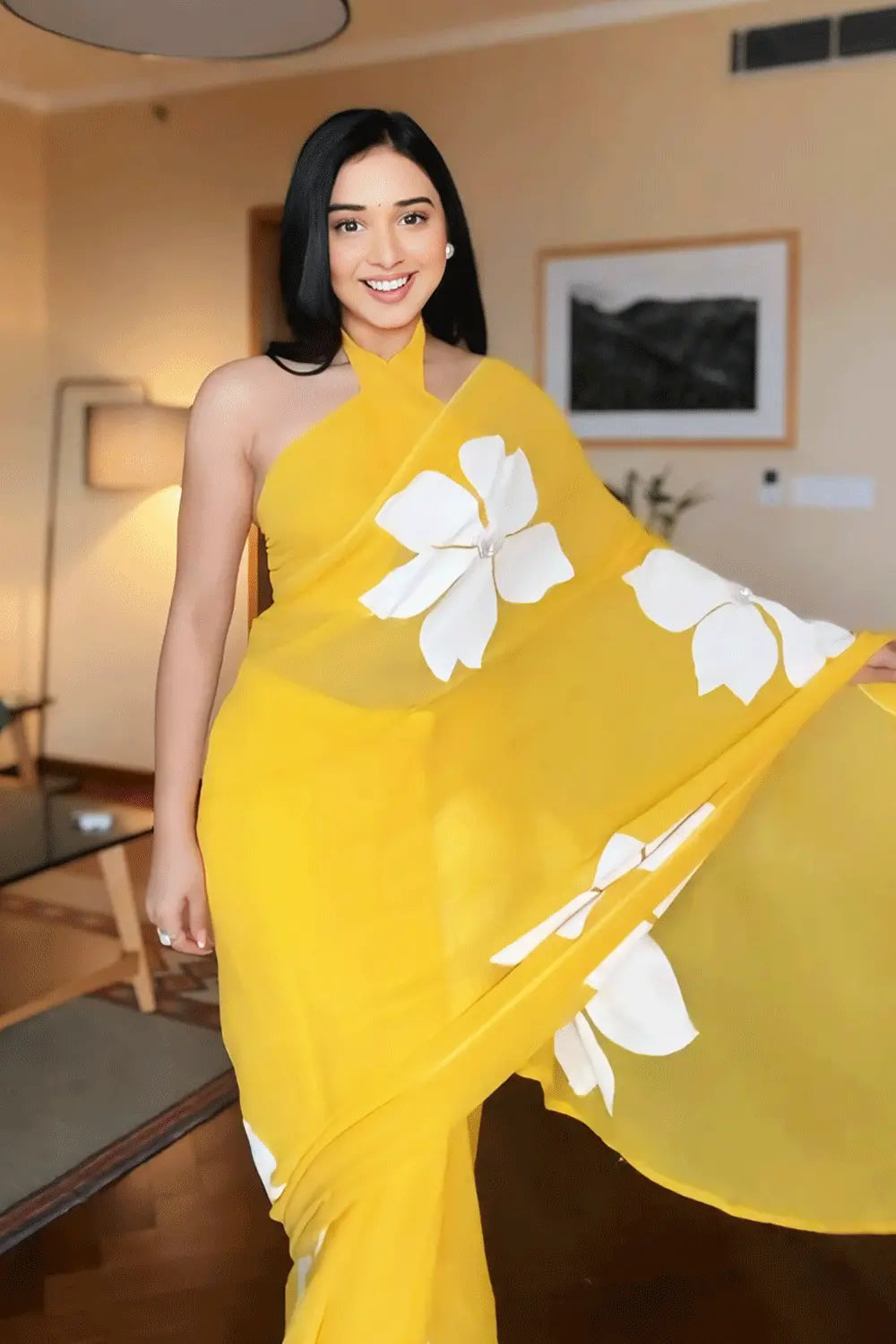 Yellow Ready To Wear Saree For Farewell Party 2024