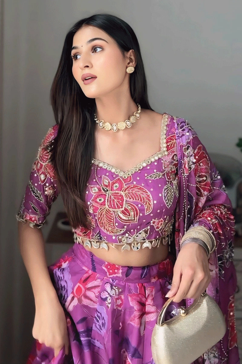 Floral print georgette lehenga