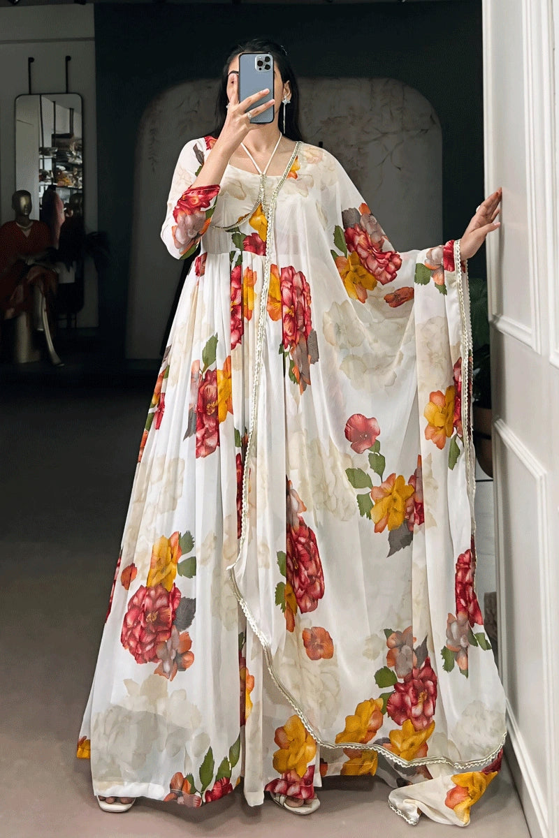 Flower Print Long Gown 