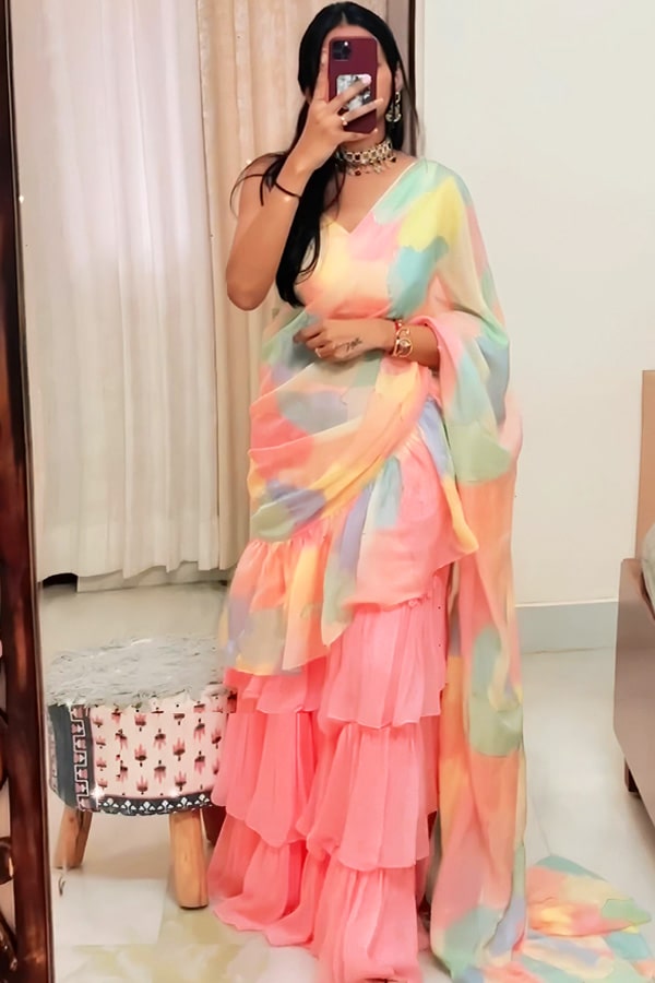 Latest Designer Ruffle Saree Online For Girls - Anaya Designer Studio