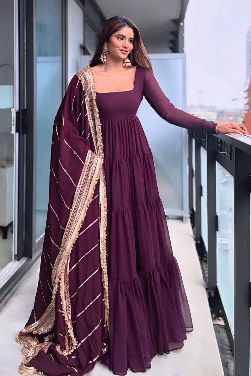 anarkali dress sleeves design Long Sleeves Embroidery Work Anarkali Dress For Wedding