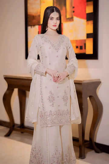 Fully Stitched Ready To Wear White Color Sharara Dress