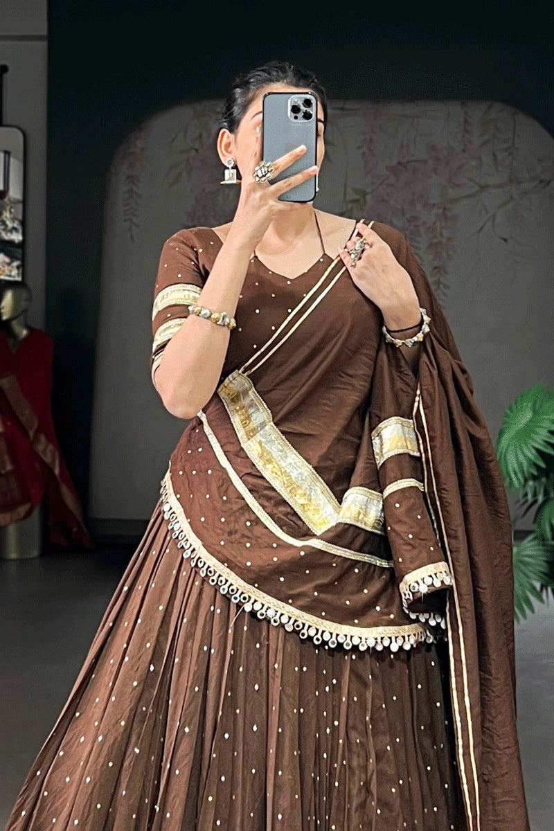 Fully Stitched Brown Bridal Lehenga