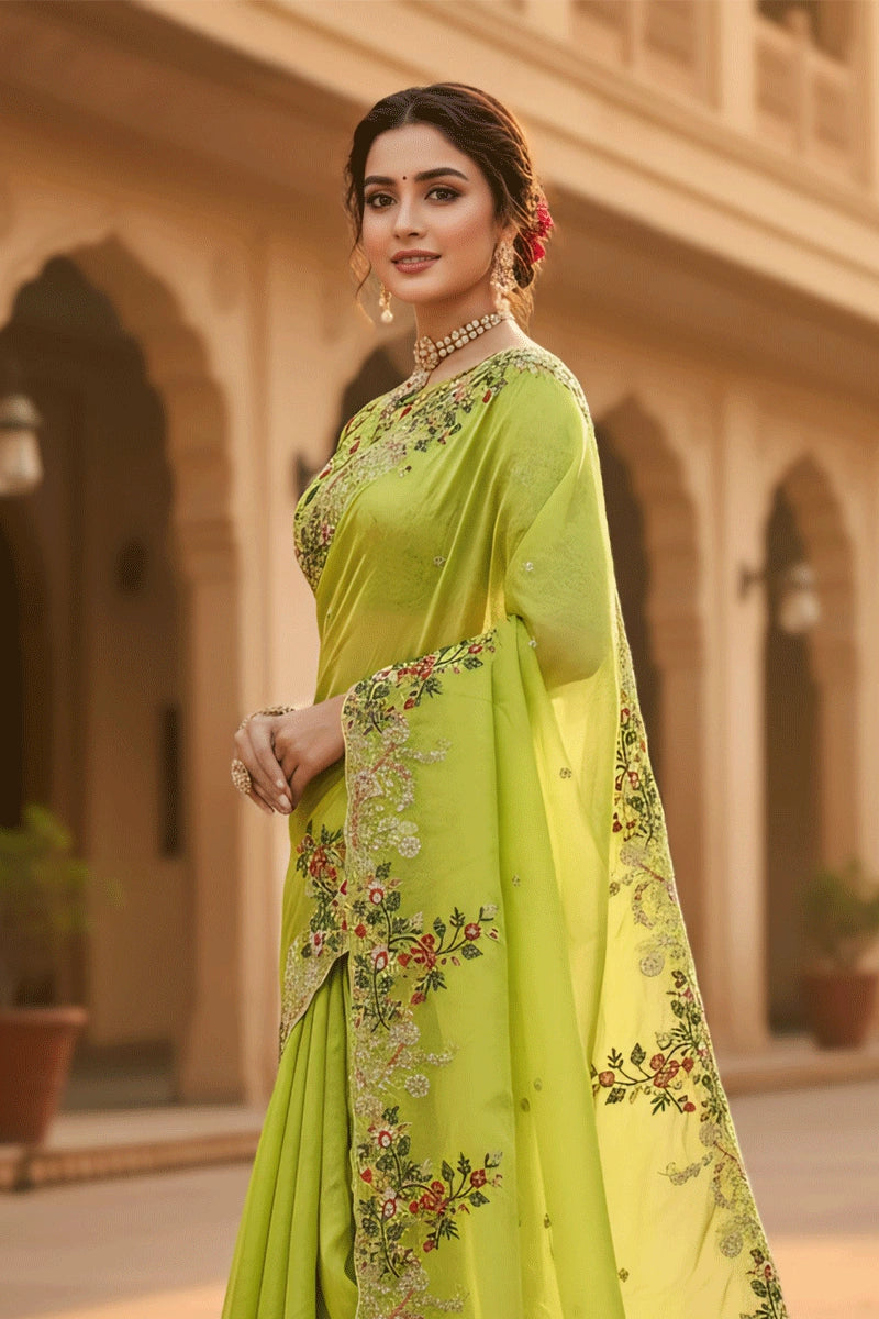 Parrot Green Saree