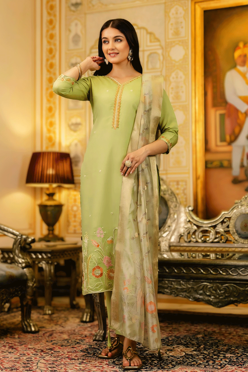 Green Cotton Kurti Set