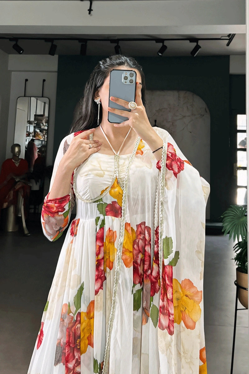 Geogertte Long Gown With Dupatta 