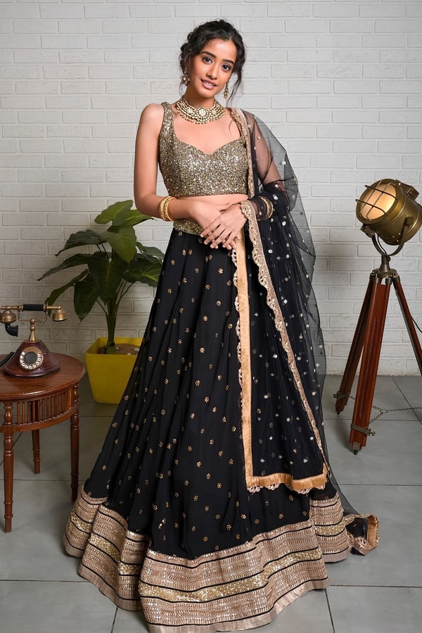 Black Crop Top Lehanga For Wedding 2023 - Anaya Designer Studio