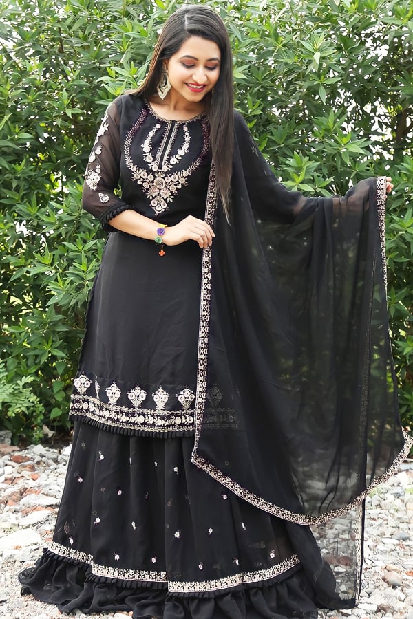 Latest Black Lehenga Sharara Suit For Women