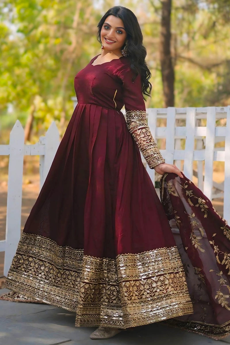 Georgette Maroon Gown Design