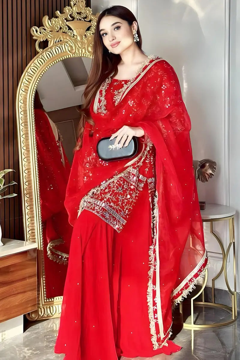 Georgette Sharara Suit For Karwa Chauth 2023