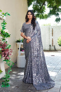 Georgette heavy sequence work saree Grey 2021