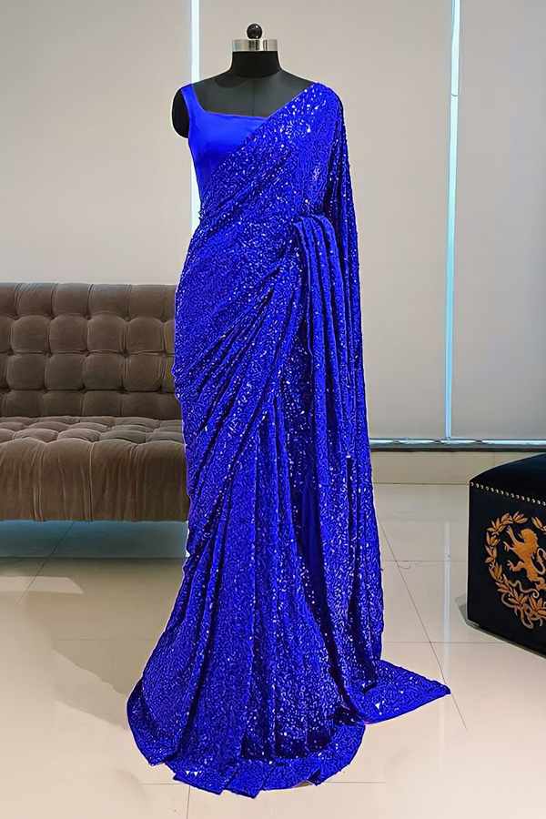 Georgette sequence Bollywood saree blue