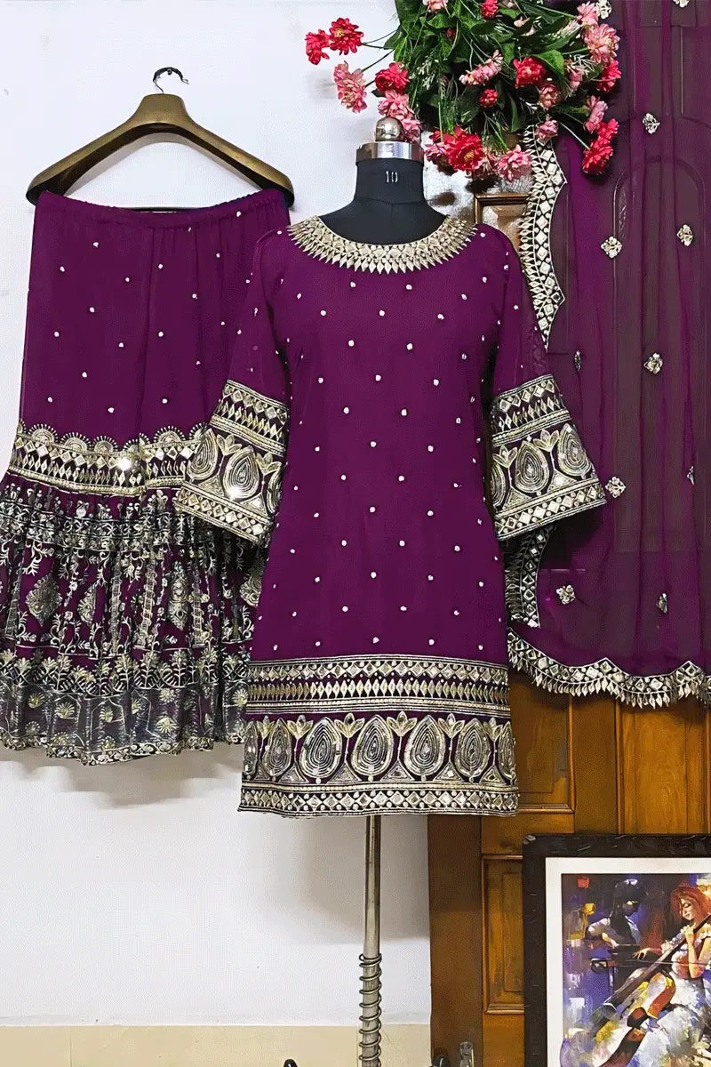 Heavy Purple Sharara Suit Design Collection For Rakhi
