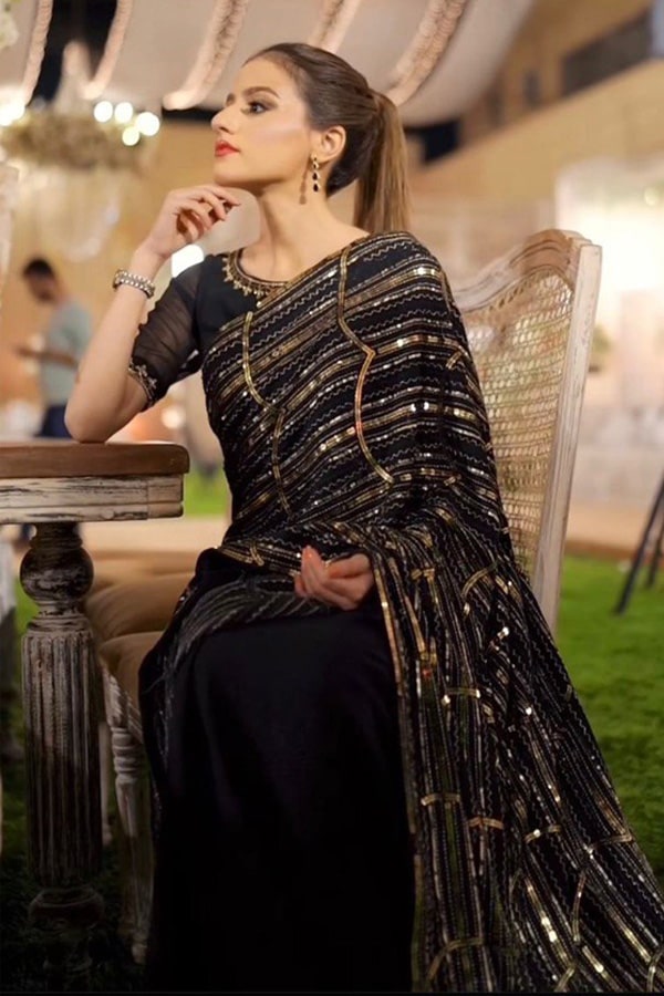 Black Party Wear Sequin Work Saree Online - Anaya Designer Studio
