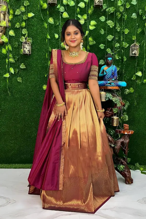Golden Half Saree For Wedding Reception - Anaya Designer Studio