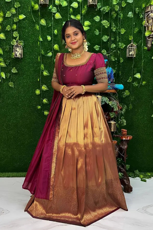 Golden Half Saree For Wedding Reception - Anaya Designer Studio