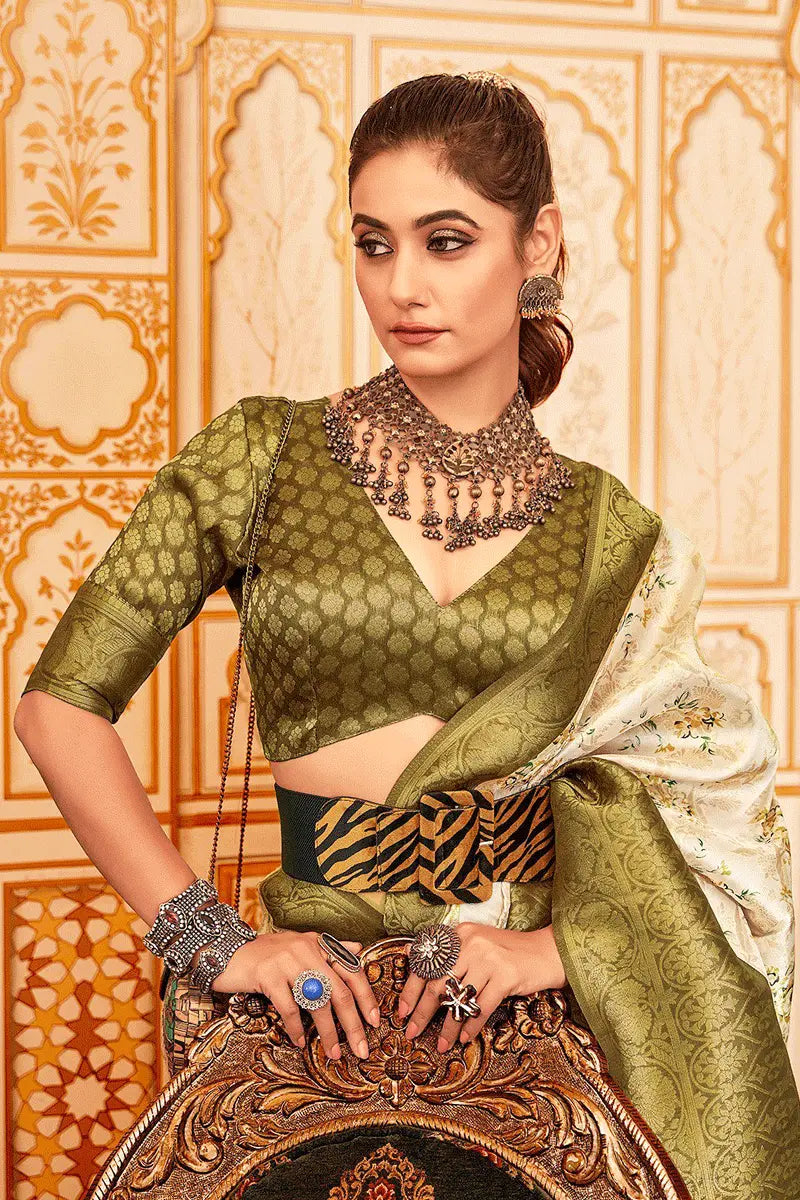 Designer South Silk Saree For Women In Green Color