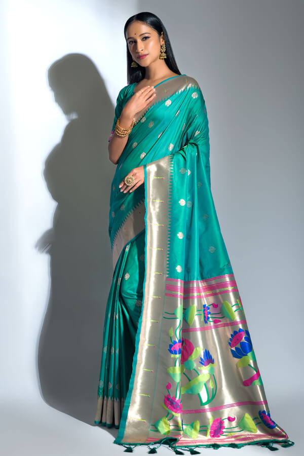 Green Paithani Saree For Marathi Wedding Ceremony