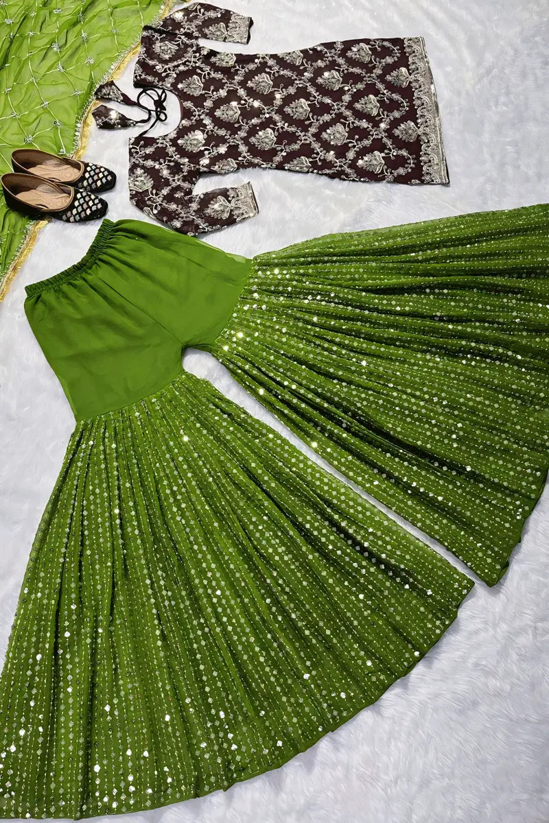 Green And Maroon Color Sharara Dress Collection