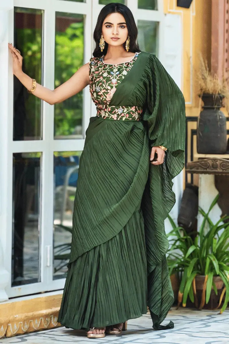 Green Ruffle Saree For Farewell Party In College