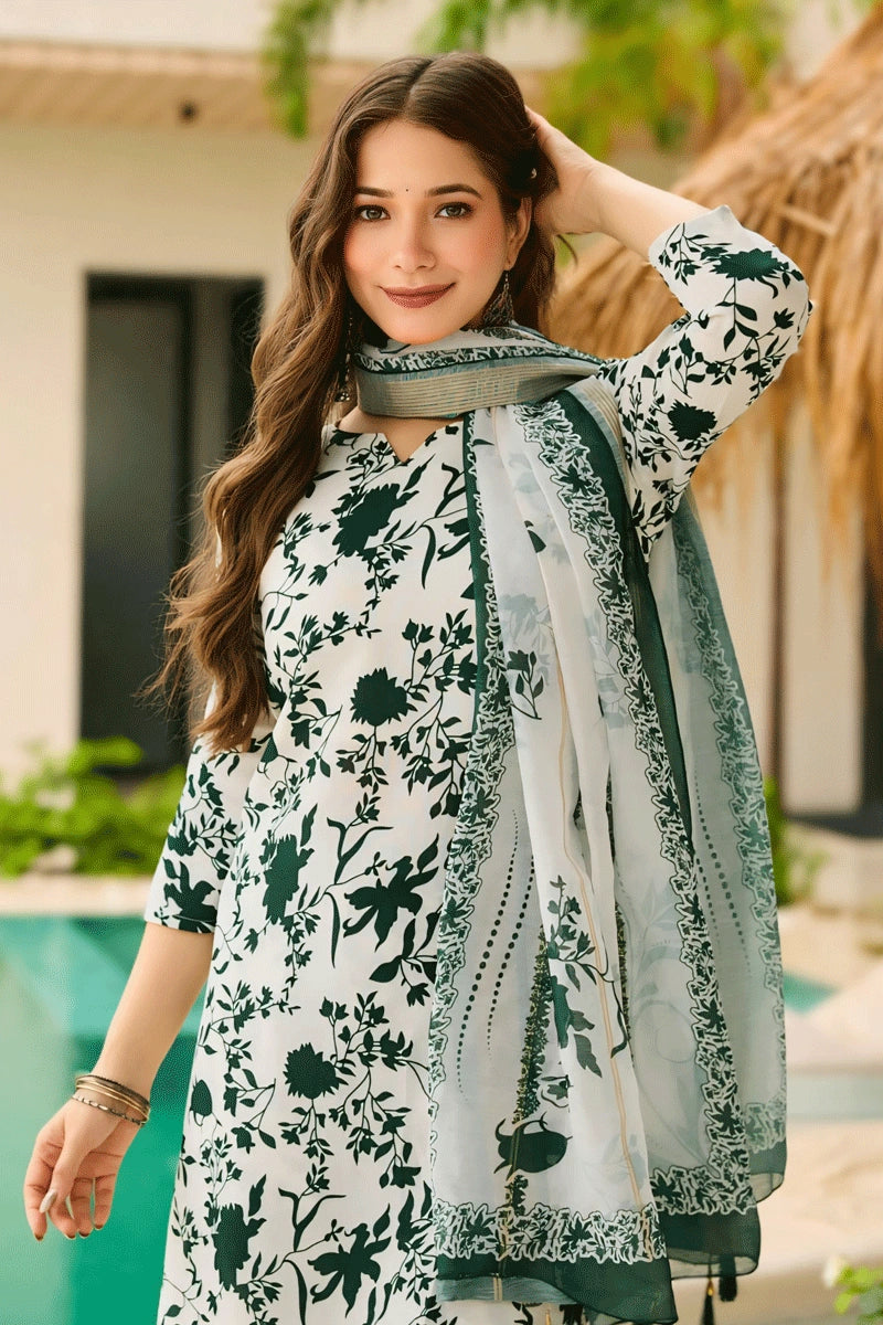 Green flower print kurti