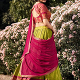 Kanchipuram Pink and Green Combination Half Saree