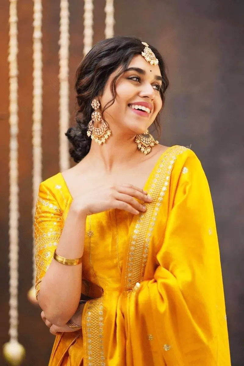 Yellow Color traditional half saree online shopping